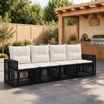 vidaXL Tuinbank Set 4 st Zwart en Crème Wit poly rattan, Verzenden, Nieuw