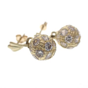 Geelgouden oorstekers als bolletjes met zirconia (Oorbellen), Handtassen en Accessoires, Oorbellen, Gebruikt, Ophalen of Verzenden