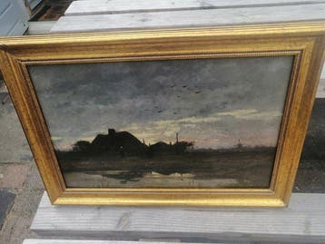 Johannes Weiland (1856- 1909 ) - Ochtend glorie op Hollandse
