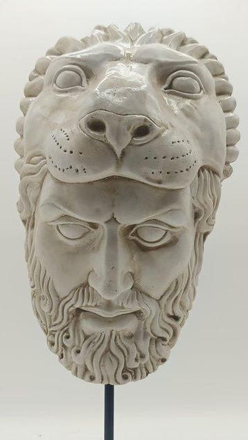 sculptuur, Ercole con il leone nemea - 44 cm - marmerpoeder