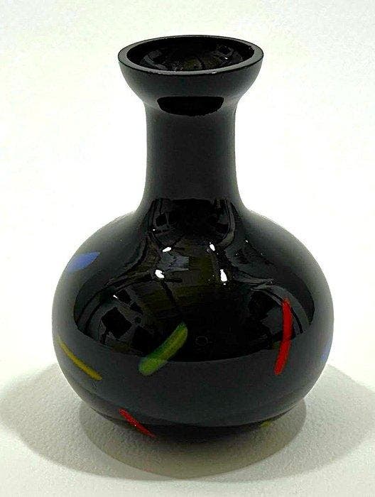 Vasetto Vintage di Murano – Nero Ossidiana con Canne, Antiquités & Art, Antiquités | Verre & Cristal