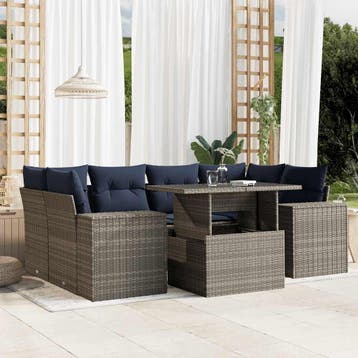 vidaXL 7-delige tuinset met kussens grijs poly rattan, Verzenden, Nieuw, Tuinset
