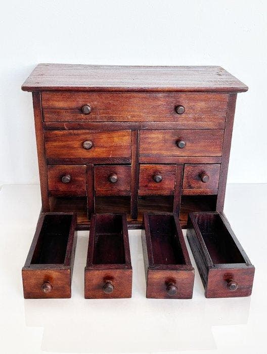 Ladekast - Hout - Vintage houten apotheekkast, Antiek en Kunst, Kunst | Designobjecten