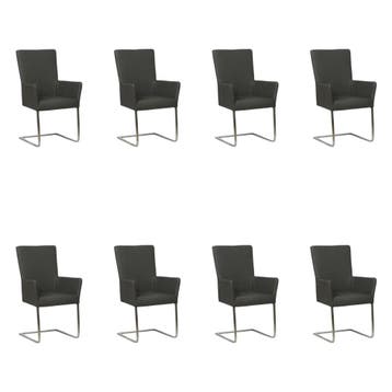 Set van 8 Leren eetkamerstoelen Dare met armleuning -, Huis en Inrichting, Stoelen, Ophalen of Verzenden, Nieuw, Leer, Eén
