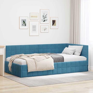 vidaXL Hoek Bed Frame Blauw 100 x 200 cm Fluweel, Verzenden, Nieuw