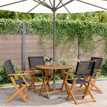 vidaXL 5-delige Tuinset poly rattan en massief hout zwart, Verzenden, Nieuw, Tuinset