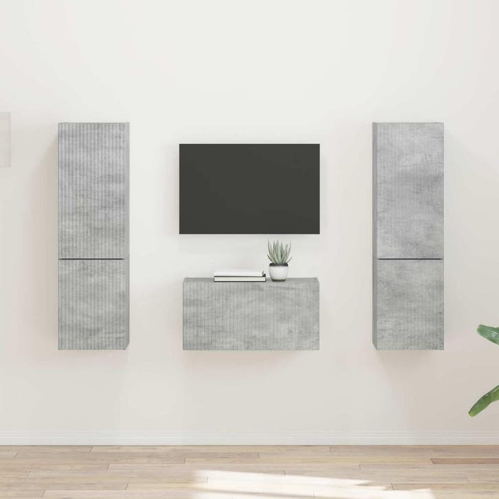 vidaXL Tv-meubelset 5 pcs Beton Grijs Bewerkt hout, Maison & Meubles, Armoires | Mobilier de télévision, Envoi