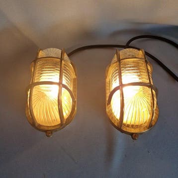 Ships lamp (2) - Wandlamp / plafondlamp - Messing, Glas