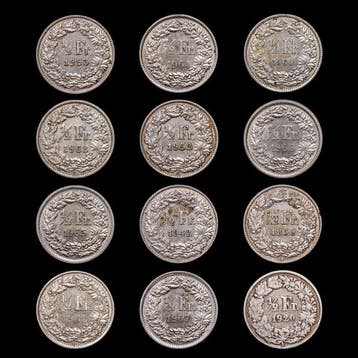 Zwitserland. 1/2 Francs 1920 - 1967 / 12 Monedas (Zonder