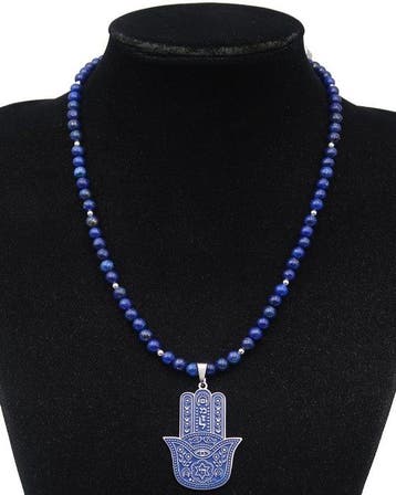 Lapis lazuli - Hand van Fatima en Davidsster – Hamsa