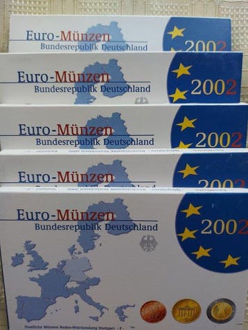 Duitsland. Proof Set 2002 A,D,F,G,J (5 sets) (Zonder, Postzegels en Munten