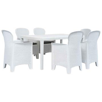 vidaXL 7-delige Tuinset rattan-look kunststof wit, Verzenden, Nieuw, Tuinset