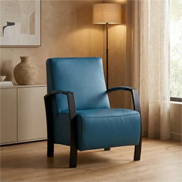 Leren fauteuil Glory - Toledo Turquoise (blauw), Nieuw, Ophalen of Verzenden, 50 tot 75 cm, Industrieel, Modern