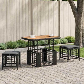 vidaXL Tuin Eettafel Set 3 st Zwart en Grijs Poly Riet en, Verzenden