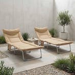 vidaXL Opvouwbare zonnebed met kussen 2 pcs Beige, Tuin en Terras, Verzenden, Nieuw