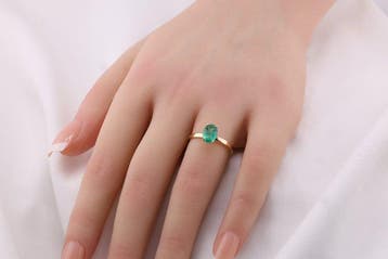 Bague - 14 carats Or jaune - 1.01ct. tw. Émeraude - Bague
