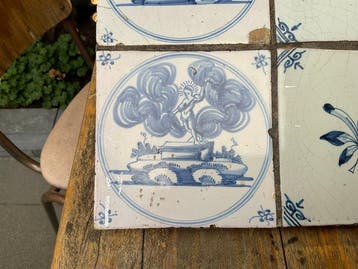 Antiek Tegel (10) - Religie Bloemmotief - Antiek - 1700-1900