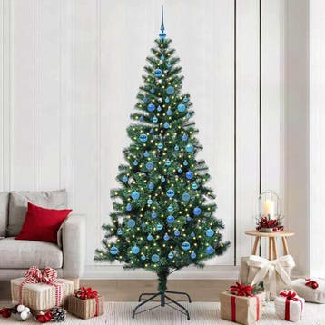 vidaXL Kunststof Voorverlichte Kerstboom Groen 240 cm PVC en, Verzenden