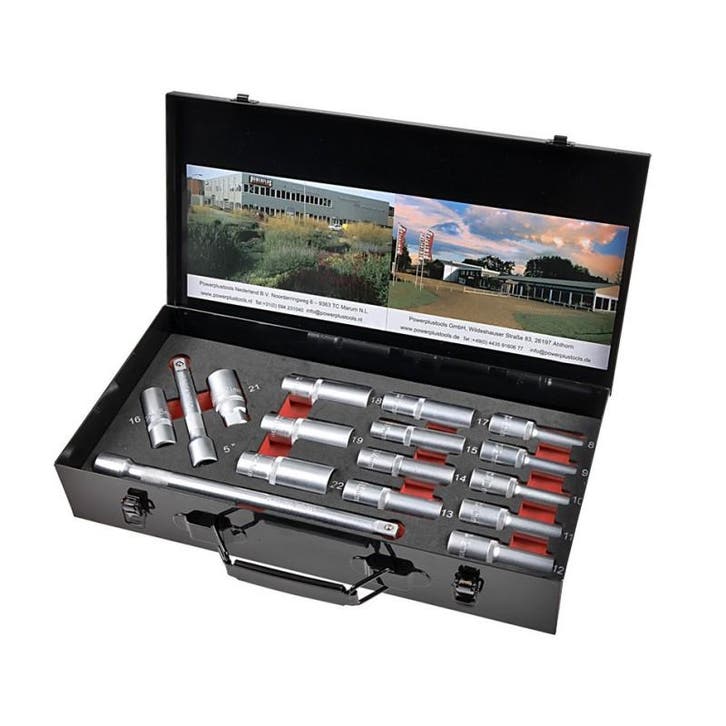 Set lange doppen - doppenset 1/2 inch in metalen opbergbox, Doe-het-zelf en Bouw, Werkbanken, Ophalen of Verzenden