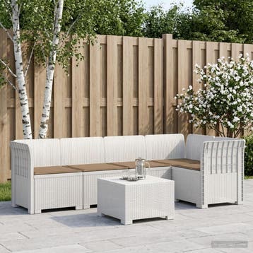 vidaXL 5-Zits Tuinbank met Kussens Rattanlook PP Wit, Verzenden