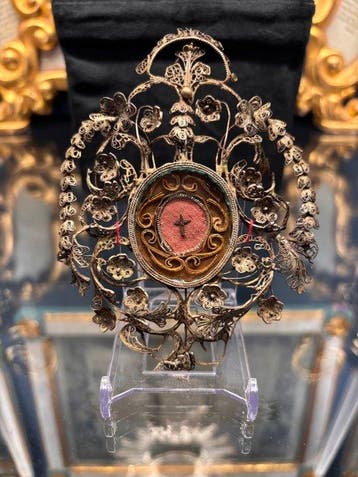 Antiek Reliekhouder - Zilver, Zijde, Glas - 1750-1800 -