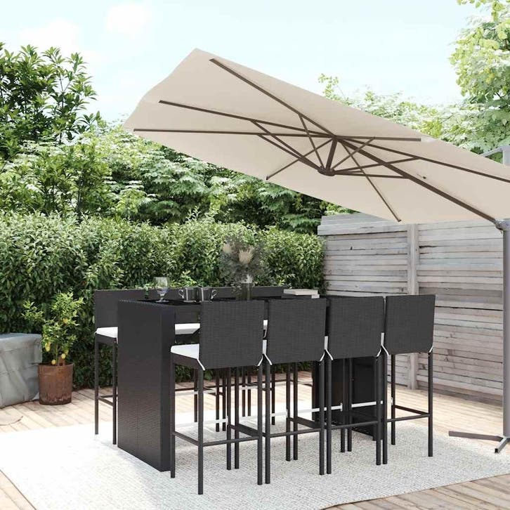 vidaXL 9-delige Tuinbarset met kussens poly rattan zwart, Jardin & Terrasse, Ensembles de jardin, Envoi