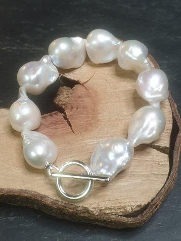 Grote, natuurlijke visstaartbarokparels - Armband - Grote