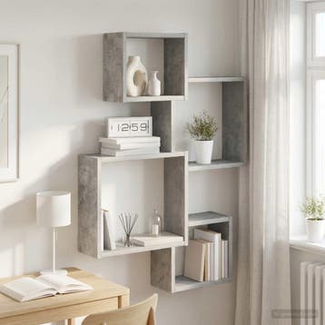 vidaXL Wand Kubus Planken Muurmontage Betongrijs 64 x 13,5 x, Huis en Inrichting, Kasten | Wandmeubels, Verzenden, Nieuw