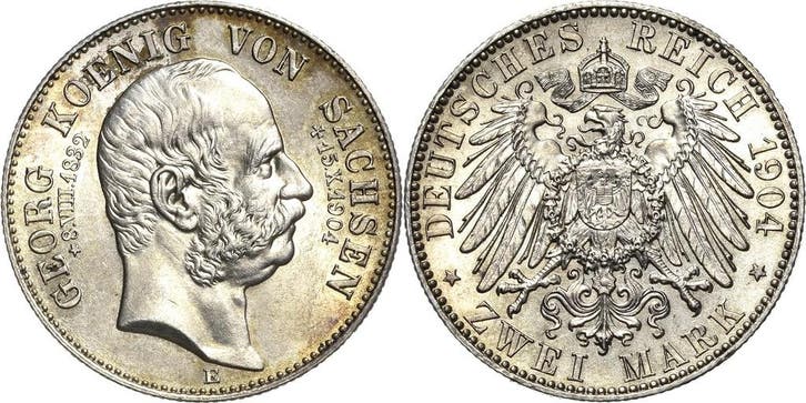 2 Mark Sachsen Georg 1902-1904, Postzegels en Munten, Munten | Europa | Niet-Euromunten, België, Verzenden