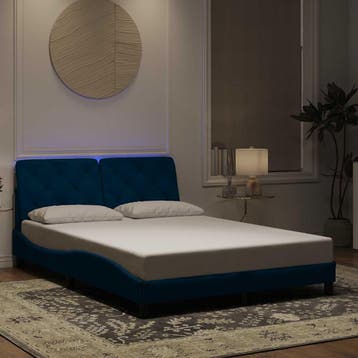 vidaXL Bedframe met LED zonder matras fluweel blauw 140x200, Verzenden, Nieuw