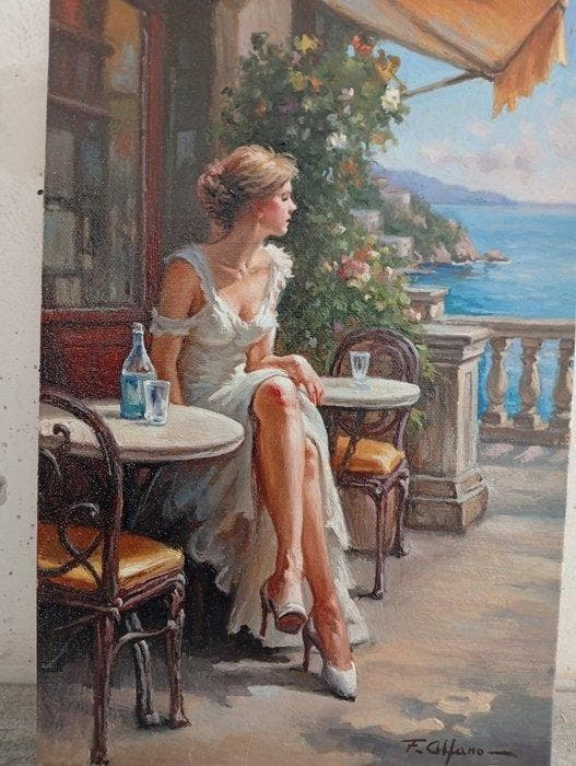 Francesco Alfano (1959) - Aperitivo in costiera, Antiek en Kunst, Kunst | Schilderijen | Klassiek