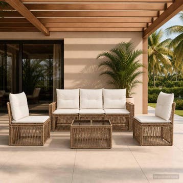 vidaXL Tuinbank Set 6 st Beige en Crème Wit poly rattan, Verzenden, Nieuw