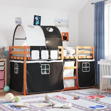 vidaXL Stapelbed met gordijnen 90x190 cm grenenhout wit en, Verzenden, Nieuw