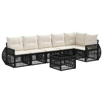 vidaXL Tuinbank Set 7 pcs Zwart en Crème Wit poly rattan, Verzenden, Nieuw
