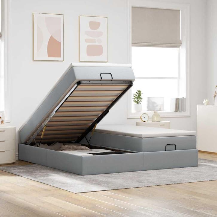 vidaXL Ottoman bed met matrassen 160x200cm stof lichtgrijs, Maison & Meubles, Chambre à coucher | Lits, Envoi