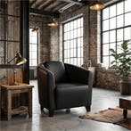 Leren fauteuil Press - Hermes Nero (zwart) - Poten hout, Huis en Inrichting, Fauteuils, Nieuw, Ophalen of Verzenden, Eigentijds, Klassiek, Retro, Romantisch, Vintage