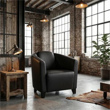 Leren fauteuil Press - Hermes Nero (zwart) - Poten hout, Nieuw, Ophalen of Verzenden, Eigentijds, Klassiek, Retro, Romantisch, Vintage