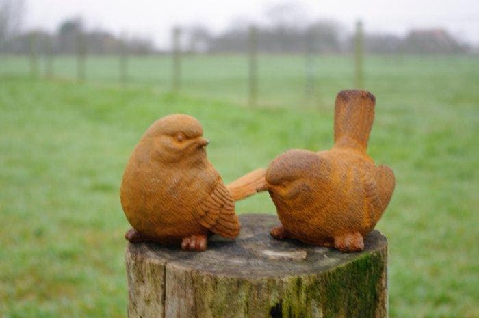 sculptuur, 2 musjes roestige patina - 11 cm - IJzer, Antiek en Kunst, Curiosa en Brocante