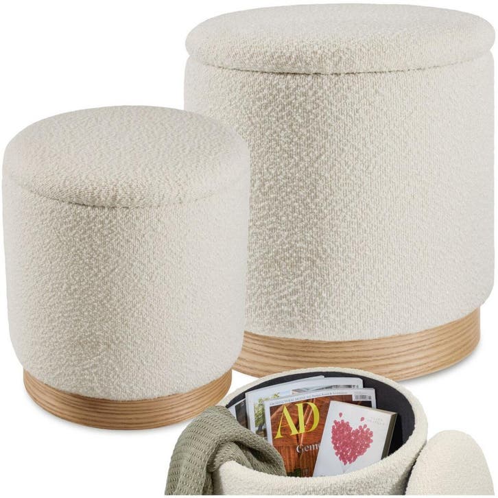 Set van 2 hockers Orchide bouclé, Huis en Inrichting, Barkrukken, Verzenden