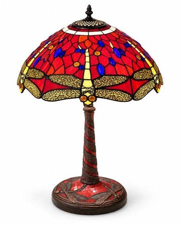 Lamp - met libellemotief - rood glas-in-lood effect - Art