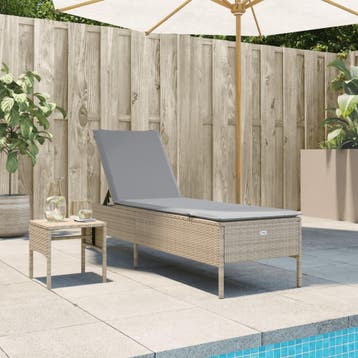 vidaXL Ligbed met tafel en kussen poly rattan beige, Tuin en Terras, Verzenden, Nieuw