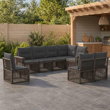 vidaXL Tuinbank Set 8 st Grijs en Donkergrijs poly rattan, Verzenden, Nieuw
