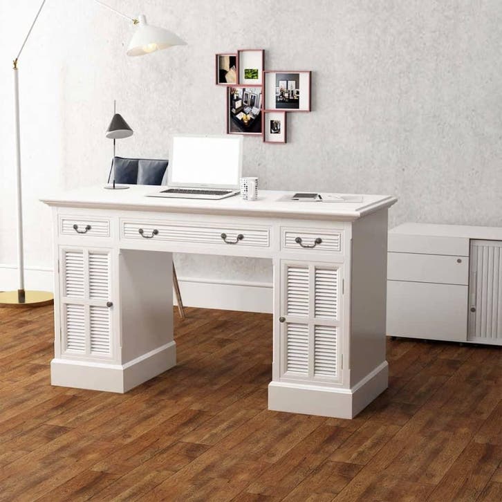 vidaXL Bureau ministre wit 140x48x80 cm, Maison & Meubles, Bureaux, Envoi