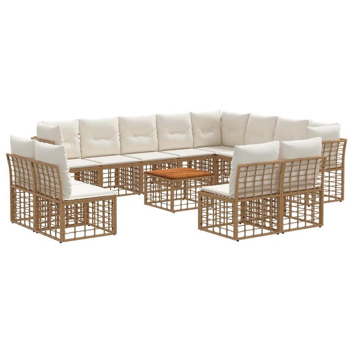 vidaXL Buiten bank set 13 pcs Natuurlijk en Crème Wit, Tuin en Terras, Tuinsets en Loungesets, Nieuw, Verzenden