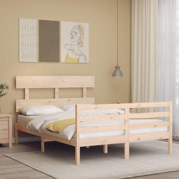 vidaXL Bedframe met hoofdbord massief hout 140x200 cm, Verzenden