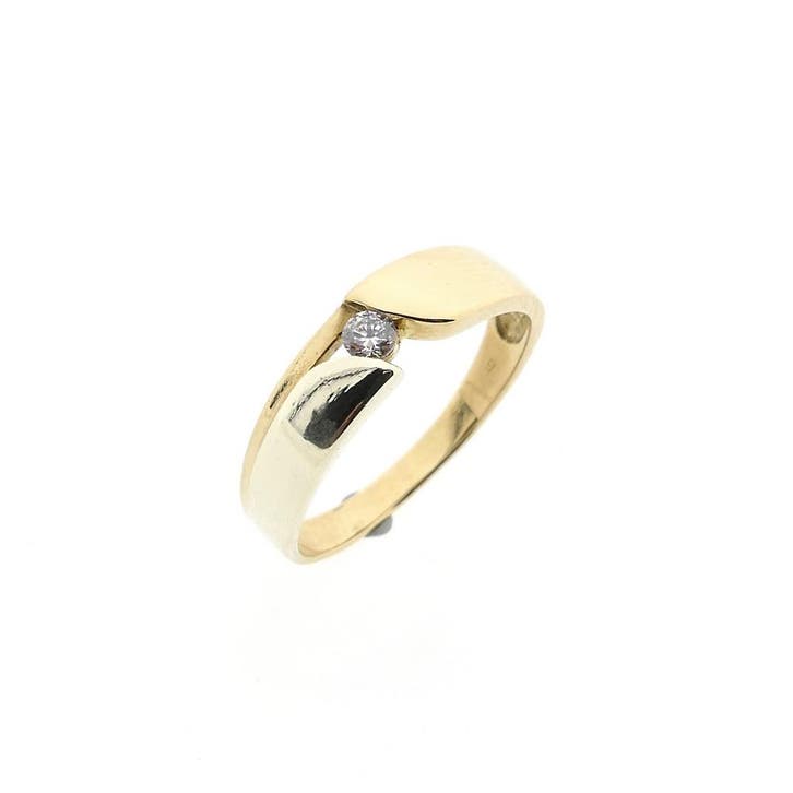 8 karaat bicolor ring met zirconia, Handtassen en Accessoires, Ringen, Dame, Met edelsteen, Overige kleuren, Kleiner dan 17, Gebruikt