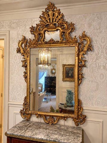 Spiegel - Hout, Glas - Venetiaanse vergulde houten spiegel, Antiek en Kunst