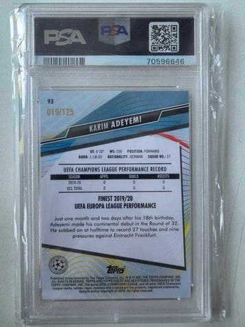2019/20 Topps Finest Karim Adeyemi /125 Parallel card, Foil,