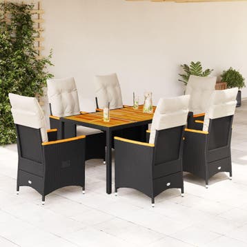 vidaXL 7-delige Tuinset met kussens poly rattan zwart, Verzenden, Nieuw, Tuinset