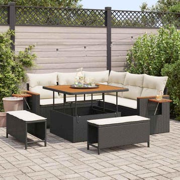 vidaXL Tuinbank Set 9 st 8-Aantal zitplaatsen Zwart en Crème, Verzenden, Nieuw